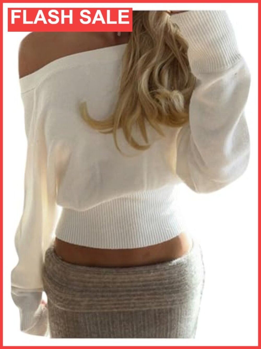 Off Shoulder Sweater Cinched Waist Knit Pullover Chic Top